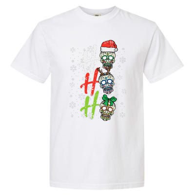 Christmas Sugar Skull Ho Ho Ho Xmas Mexican Funny Funny Garment-Dyed Heavyweight T-Shirt