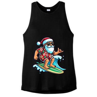 Cool Surfing Santa Christmas In July Summer Beach Party Ladies PosiCharge Tri-Blend Wicking Tank