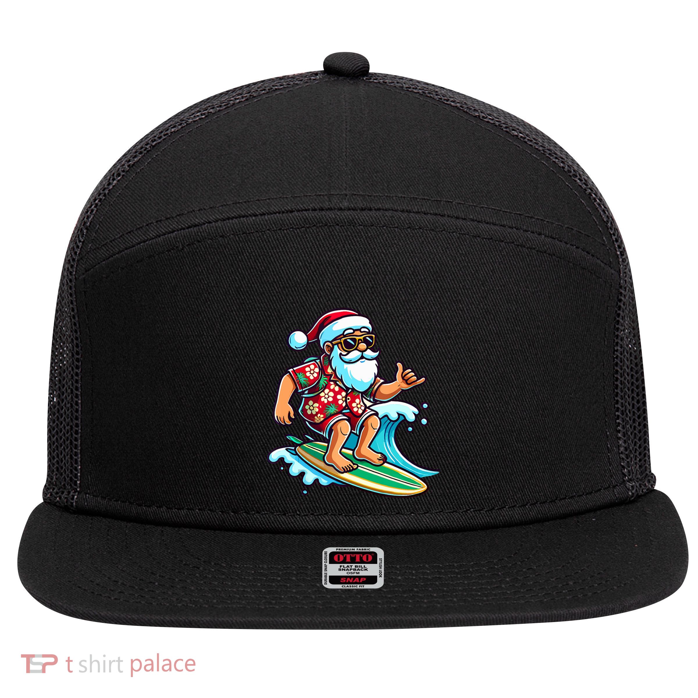 Cool Surfing Santa Christmas In July Summer Beach Party 7 Panel Mesh Trucker Snapback Hat
