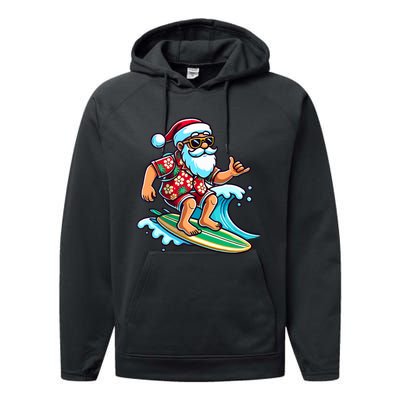 Cool Surfing Santa Christmas In July Summer Beach Party Performance Fleece Hoodie