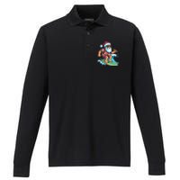 Cool Surfing Santa Christmas In July Summer Beach Party Performance Long Sleeve Polo