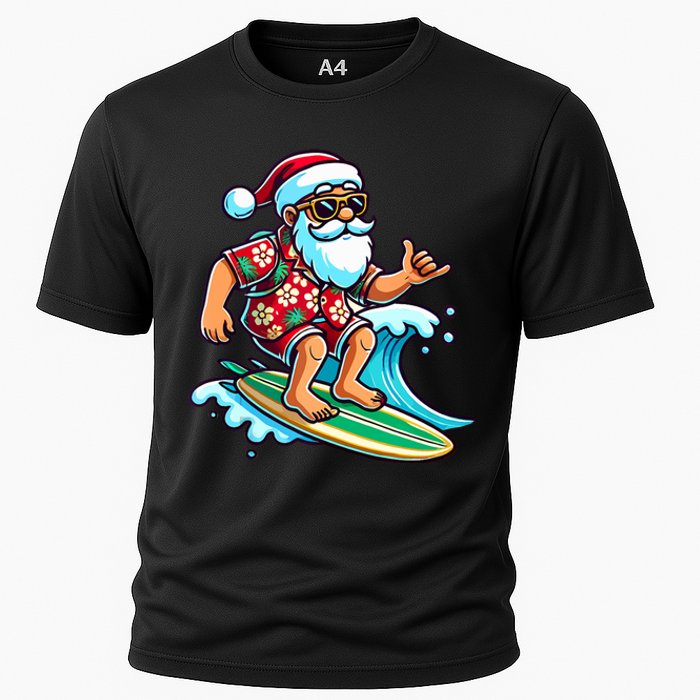 Cool Surfing Santa Christmas In July Summer Beach Party Cooling Performance Crew T-Shirt