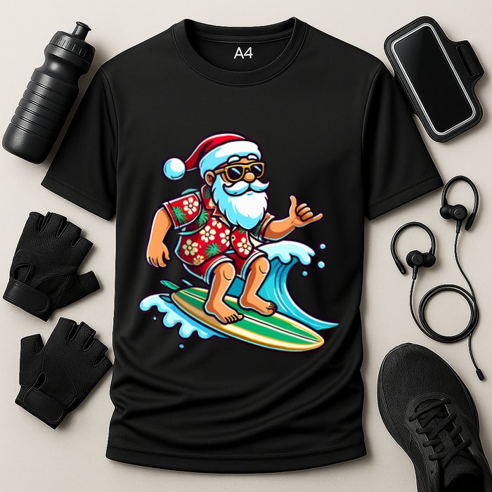 Cool Surfing Santa Christmas In July Summer Beach Party Cooling Performance Crew T-Shirt