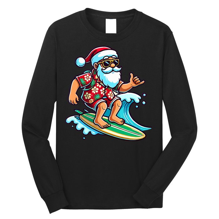 Cool Surfing Santa Christmas In July Summer Beach Party Long Sleeve Shirt