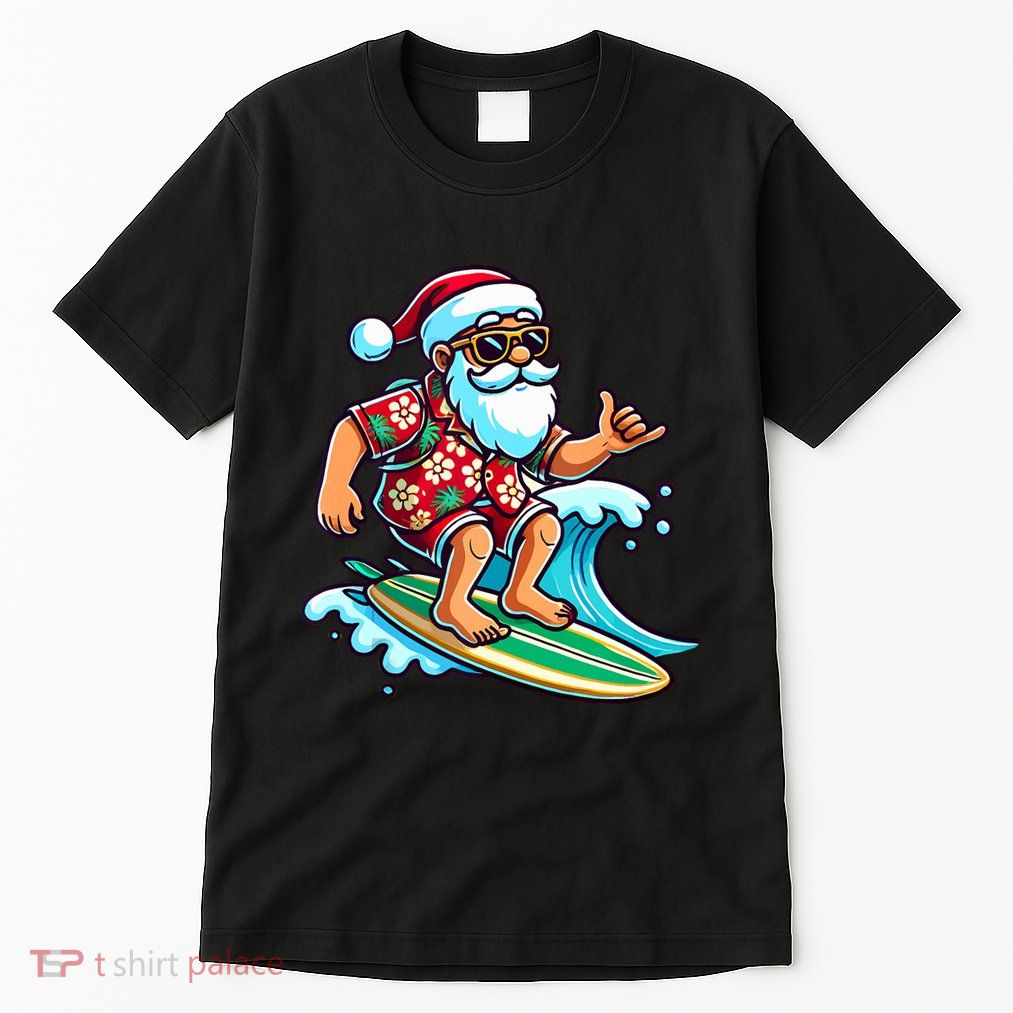 Cool Surfing Santa Christmas In July Summer Beach Party Tall T-Shirt