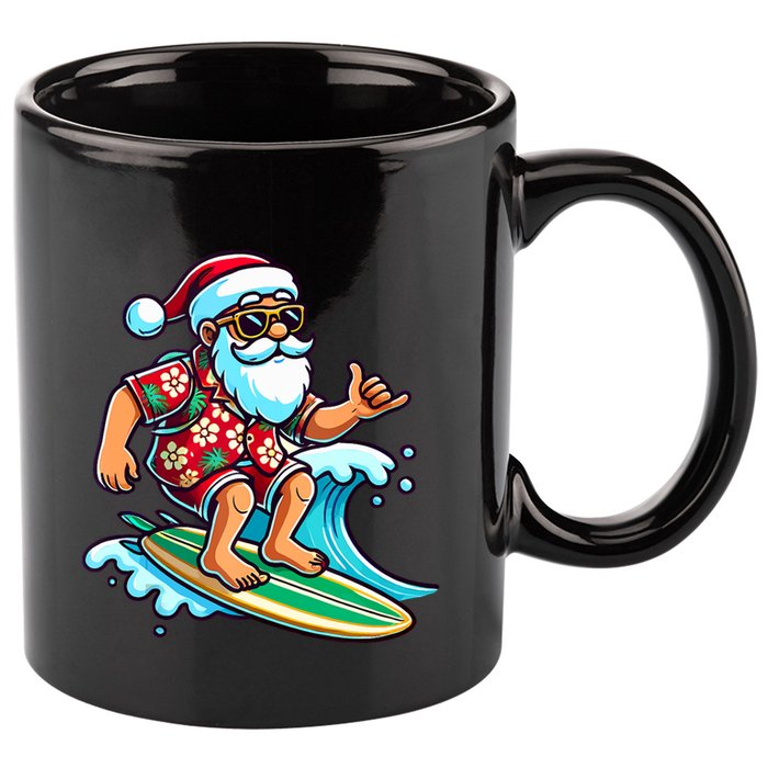 Cool Surfing Santa Christmas In July Summer Beach Party 11oz C Handle Ceramic Mug