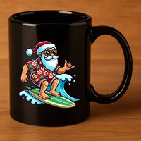 Cool Surfing Santa Christmas In July Summer Beach Party 11oz C Handle Ceramic Mug