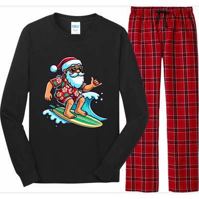 Cool Surfing Santa Christmas In July Summer Beach Party Long Sleeve Pajama Set