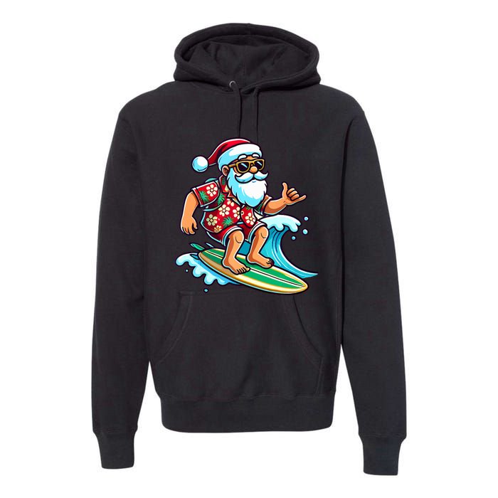 Cool Surfing Santa Christmas In July Summer Beach Party Premium Hoodie