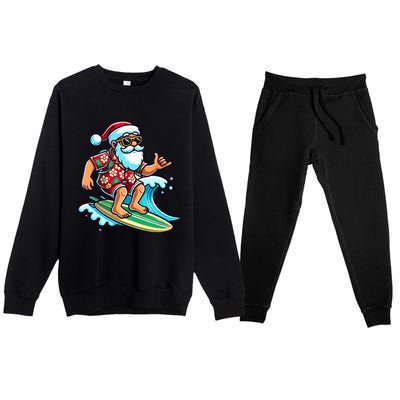 Cool Surfing Santa Christmas In July Summer Beach Party Premium Crewneck Sweatsuit Set