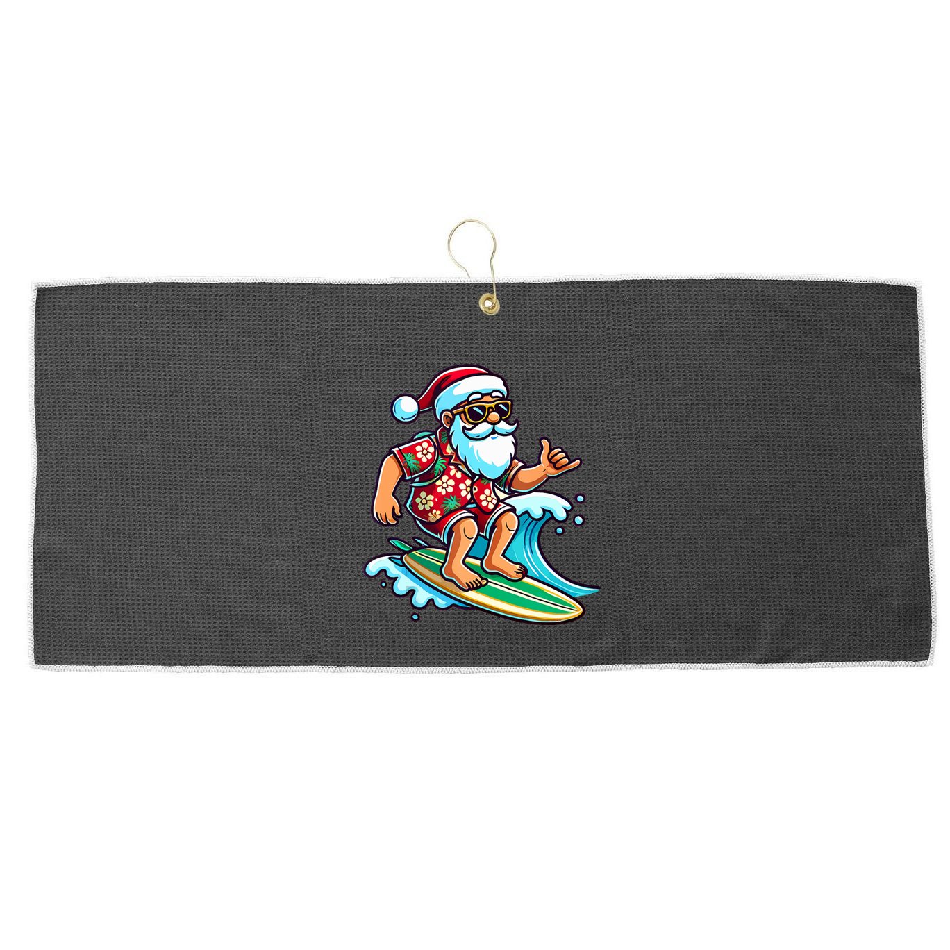 Cool Surfing Santa Christmas In July Summer Beach Party Large Microfiber Waffle Golf Towel