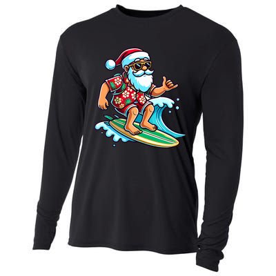 Cool Surfing Santa Christmas In July Summer Beach Party Cooling Performance Long Sleeve Crew