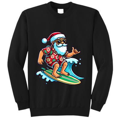Cool Surfing Santa Christmas In July Summer Beach Party Tall Sweatshirt