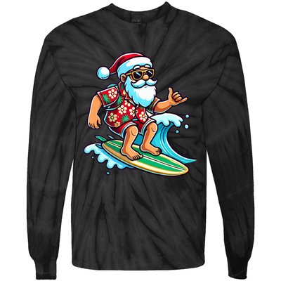 Cool Surfing Santa Christmas In July Summer Beach Party Tie-Dye Long Sleeve Shirt