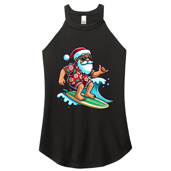 Cool Surfing Santa Christmas In July Summer Beach Party Women's Perfect Tri Rocker Tank