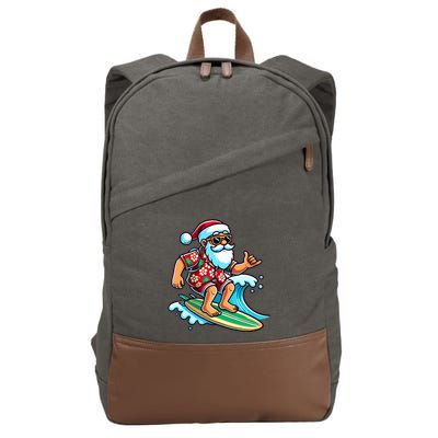 Cool Surfing Santa Christmas In July Summer Beach Party Cotton Canvas Backpack