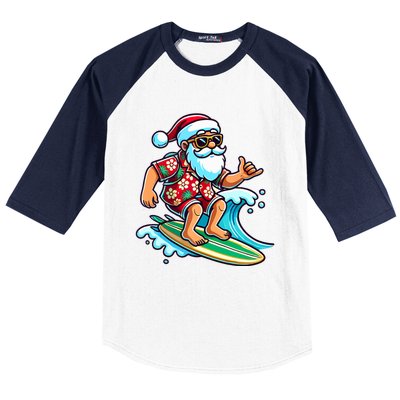 Cool Surfing Santa Christmas In July Summer Beach Party Baseball Sleeve Shirt