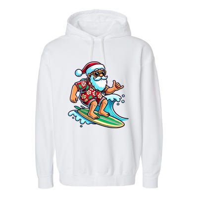 Cool Surfing Santa Christmas In July Summer Beach Party Garment-Dyed Fleece Hoodie