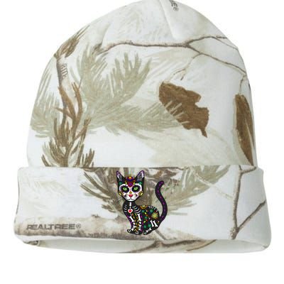 Cute Sugar Skull Mexican Cat Halloween Day Of The Dead Kati Licensed 12" Camo Beanie