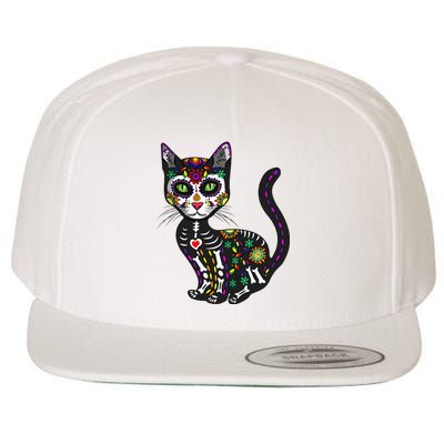 Cute Sugar Skull Mexican Cat Halloween Day Of The Dead Wool Snapback Cap