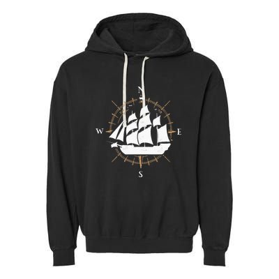 Compass Sailing Ship Boat Sailor Nautic Garment-Dyed Fleece Hoodie