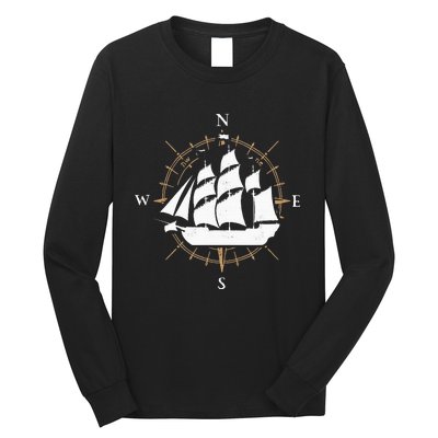 Compass Sailing Ship Boat Sailor Nautic Long Sleeve Shirt