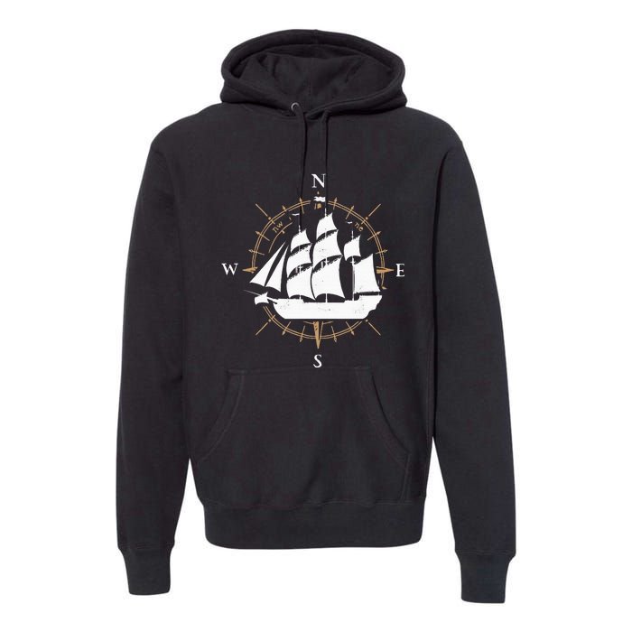 Compass Sailing Ship Boat Sailor Nautic Premium Hoodie