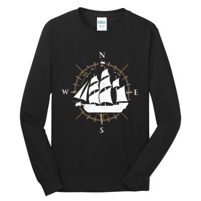 Compass Sailing Ship Boat Sailor Nautic Tall Long Sleeve T-Shirt