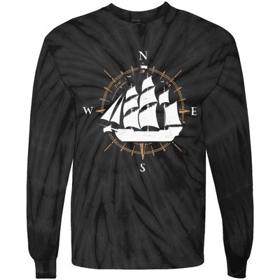 Compass Sailing Ship Boat Sailor Nautic Tie-Dye Long Sleeve Shirt