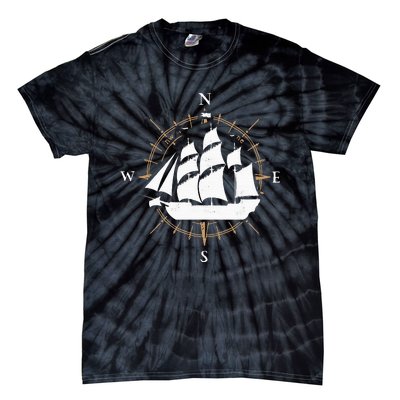 Compass Sailing Ship Boat Sailor Nautic Tie-Dye T-Shirt