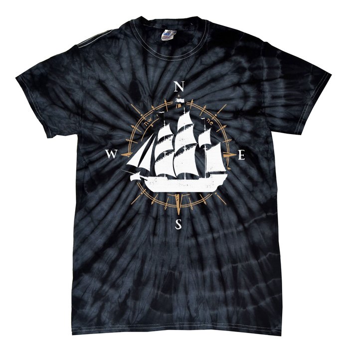 Compass Sailing Ship Boat Sailor Nautic Tie-Dye T-Shirt