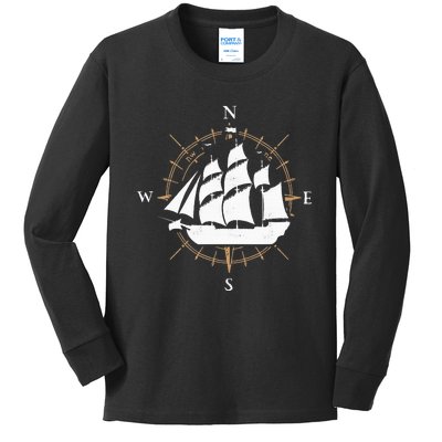 Compass Sailing Ship Boat Sailor Nautic Kids Long Sleeve Shirt