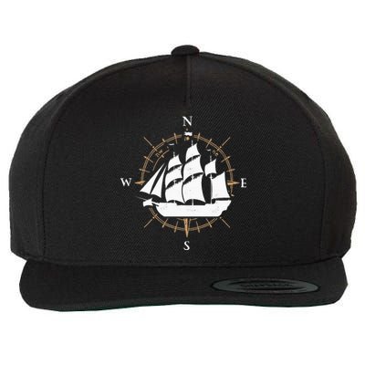 Compass Sailing Ship Boat Sailor Nautic Wool Snapback Cap