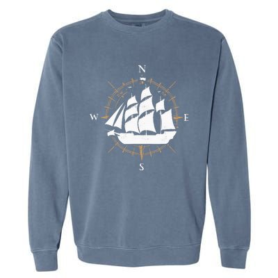 Compass Sailing Ship Boat Sailor Nautic Garment-Dyed Sweatshirt