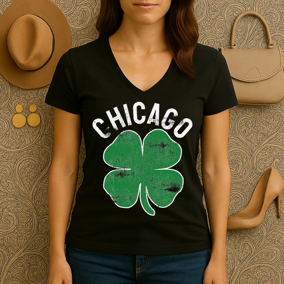 Chicago Shamrock St. Patrick's Day Saint Paddy's Irish Women's V-Neck T-Shirt