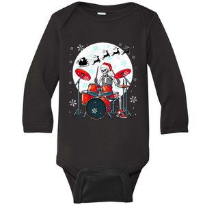 Christmas Santa Skeletons Playing Drum Instrumentalist Baby Long Sleeve Bodysuit