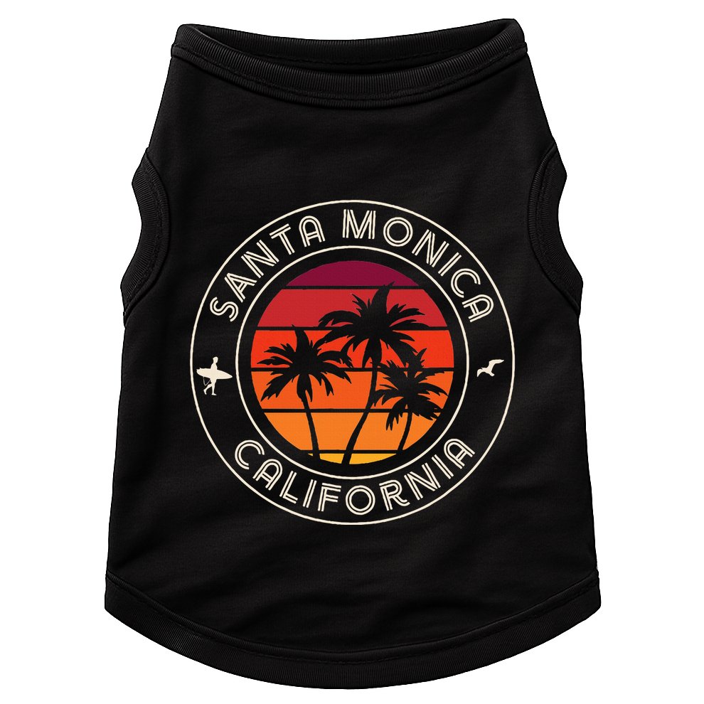 California Sunset Surfer And Seagull Santa Monica Beach Doggie Tank