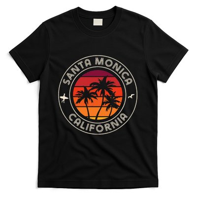 California Sunset Surfer And Seagull Santa Monica Beach T-Shirt