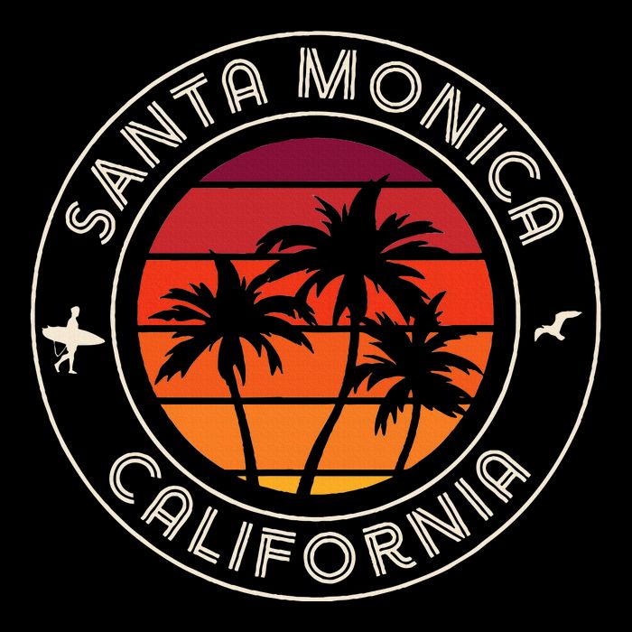 California Sunset Surfer And Seagull Santa Monica Beach Button