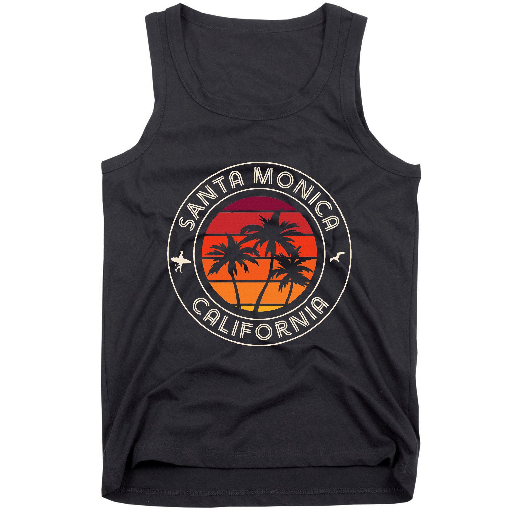 California Sunset Surfer And Seagull Santa Monica Beach Tank Top