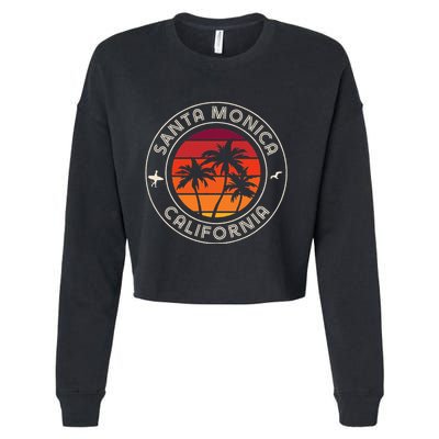 California Sunset Surfer And Seagull Santa Monica Beach Cropped Pullover Crew