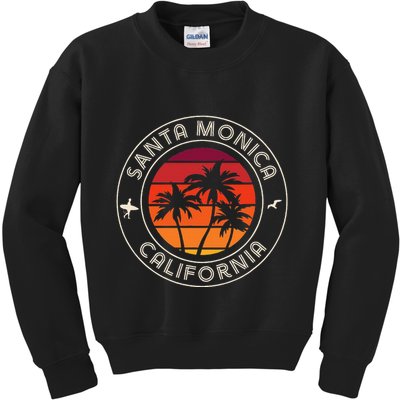 California Sunset Surfer And Seagull Santa Monica Beach Kids Sweatshirt