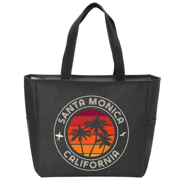 California Sunset Surfer And Seagull Santa Monica Beach Zip Tote Bag