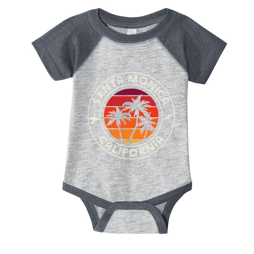 California Sunset Surfer And Seagull Santa Monica Beach Infant Baby Jersey Bodysuit