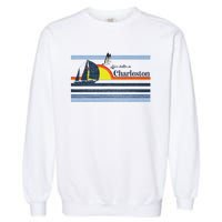 Charleston Sc South Carolina Gift Beach Retro Vintage Sunset Garment-Dyed Sweatshirt