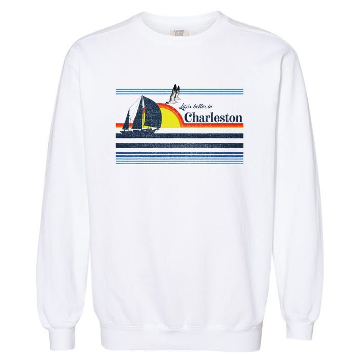 Charleston Sc South Carolina Gift Beach Retro Vintage Sunset Garment-Dyed Sweatshirt