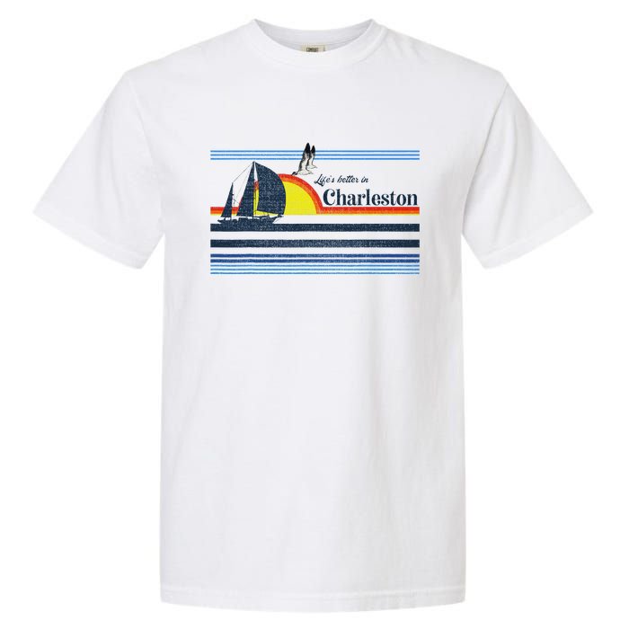 Charleston Sc South Carolina Gift Beach Retro Vintage Sunset Garment-Dyed Heavyweight T-Shirt