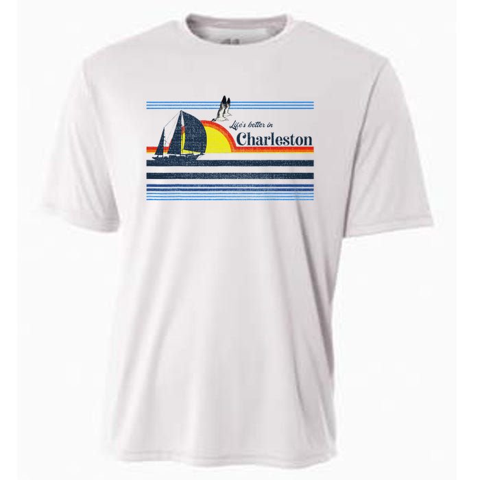 Charleston Sc South Carolina Gift Beach Retro Vintage Sunset Cooling Performance Crew T-Shirt