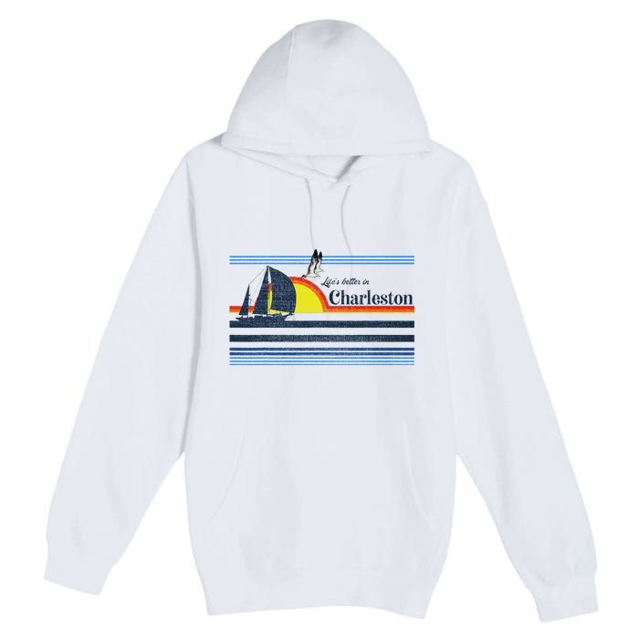 Charleston Sc South Carolina Gift Beach Retro Vintage Sunset Premium Pullover Hoodie