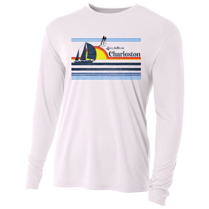 Charleston Sc South Carolina Gift Beach Retro Vintage Sunset Cooling Performance Long Sleeve Crew